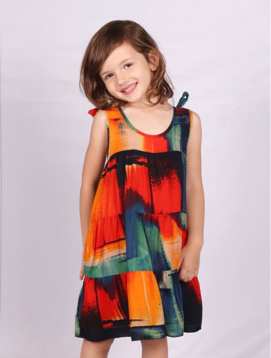 Kids Super Soft Bow Tie Shoulder Slip Fashion Dress (3-7  Yrs)